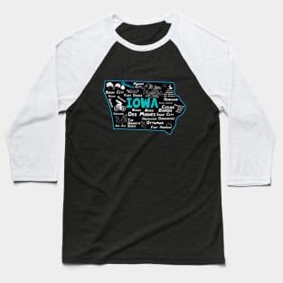 Okoboji Iowa map Des Moines Sioux City, Mason City, Boone, Davenport, Ottumwa Baseball T-Shirt